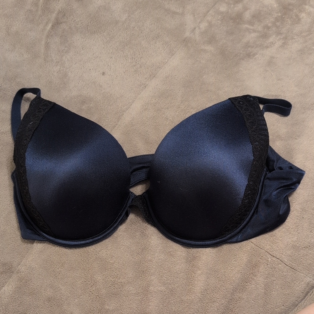 Maidenform Navy Satin Push-Up Bra with Lace Accent